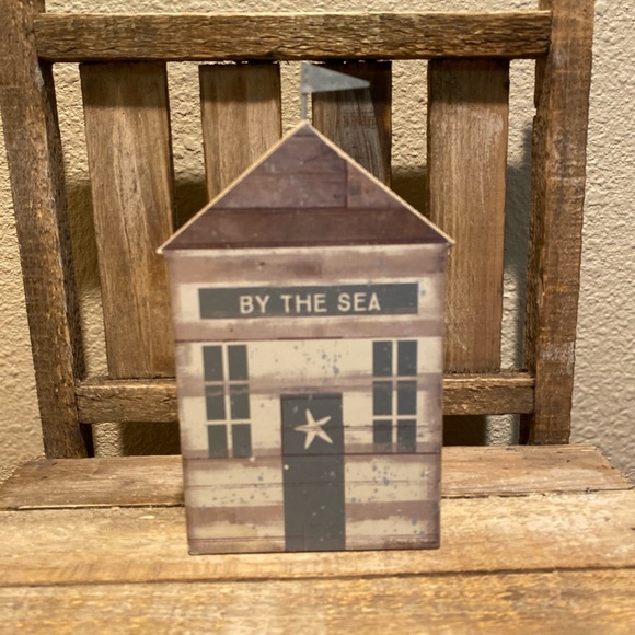 By The Sea Wood Sign, Beach House Decor For Tier Trays, Beach Tabletop Sign - Picture 3 of 11